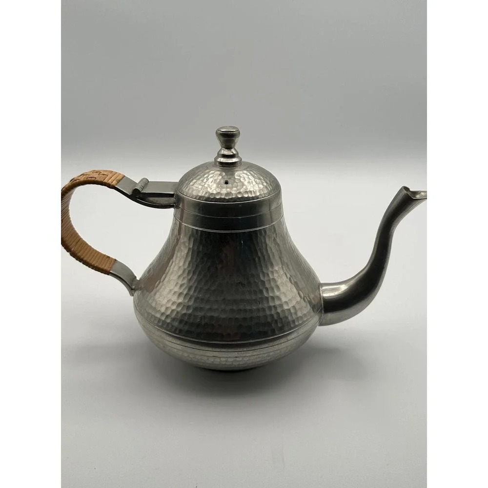 Vintage Hammered Pewter Teapot —  Mid‑Century Metal Teapot
